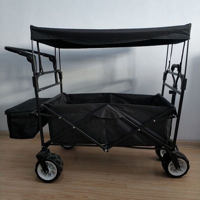 Chariot se pliant noir de pliage du chariot de plage 600D avec la couverture et la poignée de poussée