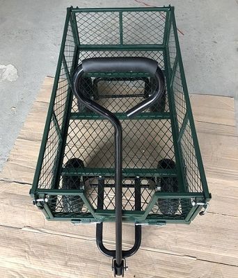 50L Utility Mesh Steel Garden Cart Valet d'usine pliable avec côtés amovibles et roues de 4,10/3,50-4 pouces