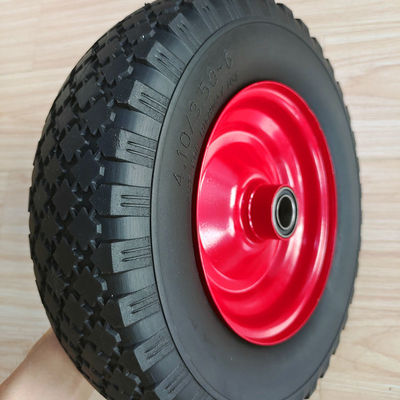 Le chariot pneumatique en caoutchouc de brouette de jante en acier rouge de pneu 3.50-6 roule 10 pouces
