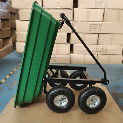 Le pneu pneumatique de pouce 350-4 simple du camion à benne basculante de jardin de poignée 10 roule le chariot de jardin de la capacité 75L